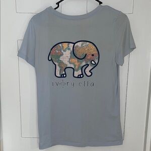 Ivory Ella Light Gray-Blue Tee with Map Elephant